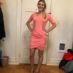 Athleta Salmon Scrunch Tee Shirt Dress